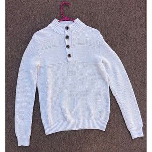 Izod pullover knit sweater 3/4 collar grandpa cream ecru mens unisex medium